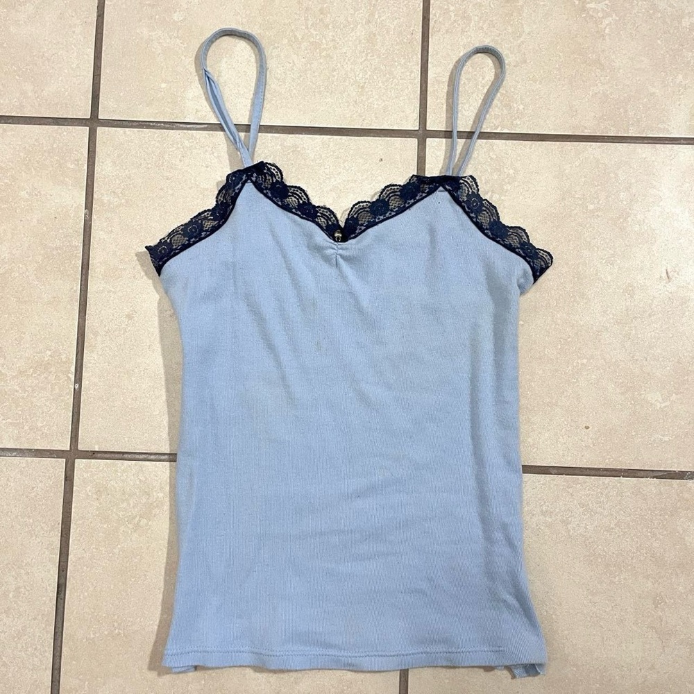 Blue Lace Trim Women's Top